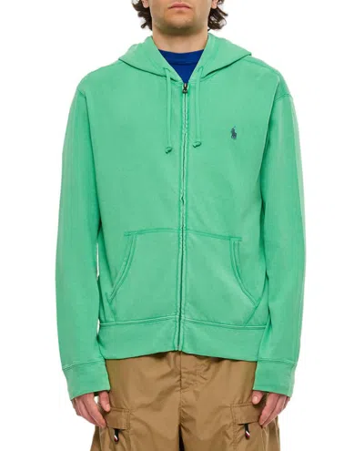 Polo Ralph Lauren Pony Embroidered Zipped Drawstring Hoodie In Green