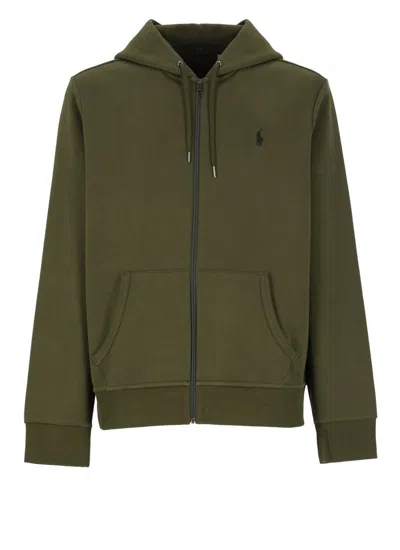 Polo Ralph Lauren Pony Embroidered Zipped Hoodie In Olive Green