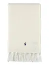 Polo Ralph Lauren Wool Scarf With Fringe Trim And Logo In Neutral