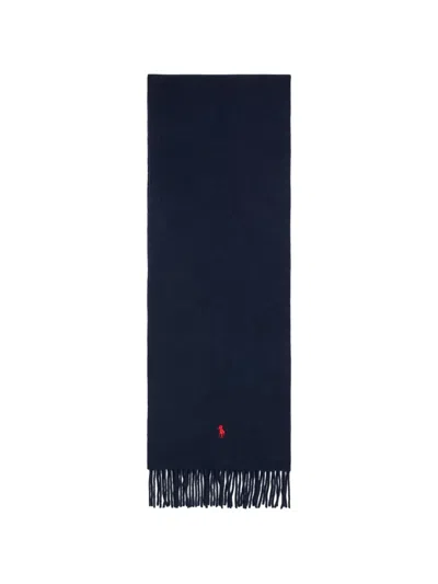 Polo Ralph Lauren Pony Fringe-trim Scarf In Blue
