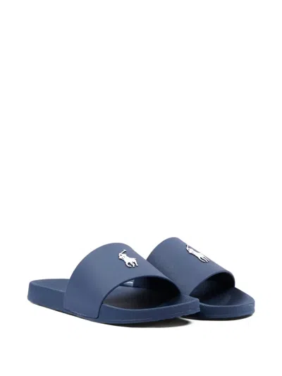 Polo Ralph Lauren Pony Logo Slides In Blue