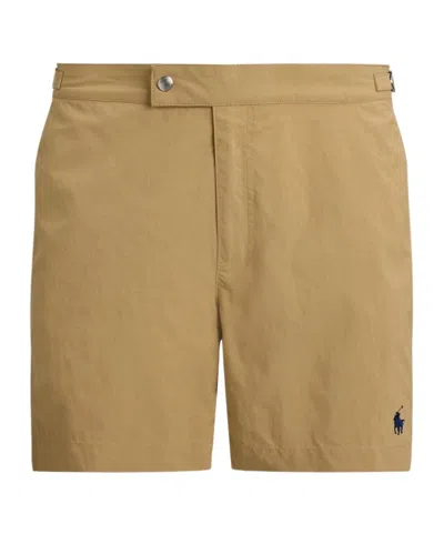 Polo Ralph Lauren Pony Logo Swim Trunks In Brown