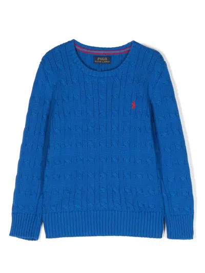 Polo Ralph Lauren Kids' Pony-motif Cable-knit Jumper In Blue