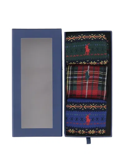 Polo Ralph Lauren Pony Motif Fair Isle Socks (set Of Three) In Red