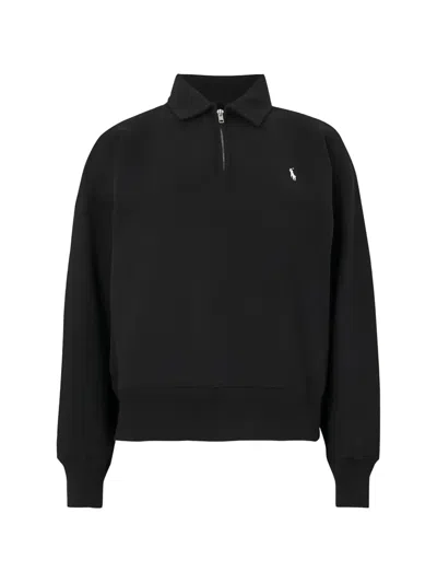 Polo Ralph Lauren Pony Motif Half-zip Sweater In Black