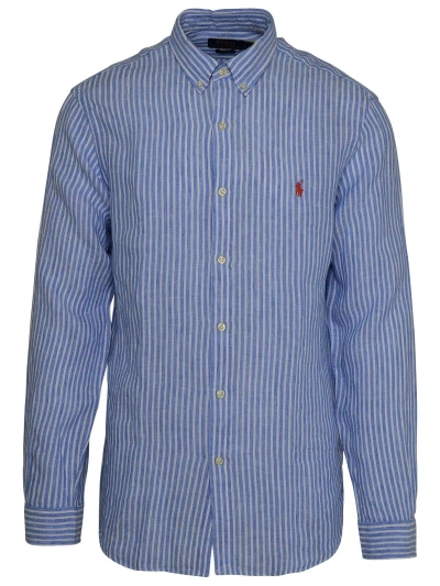 Polo Ralph Lauren Pony Striped Long-sleeved Shirt In A Blue/white