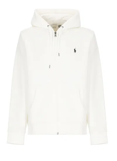 Polo Ralph Lauren White Hoodie With Contrasting Logo Embroidery In Cotton Man