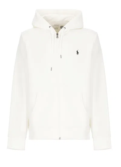 Polo Ralph Lauren White Hoodie With Contrasting Logo Embroidery In Cotton Man