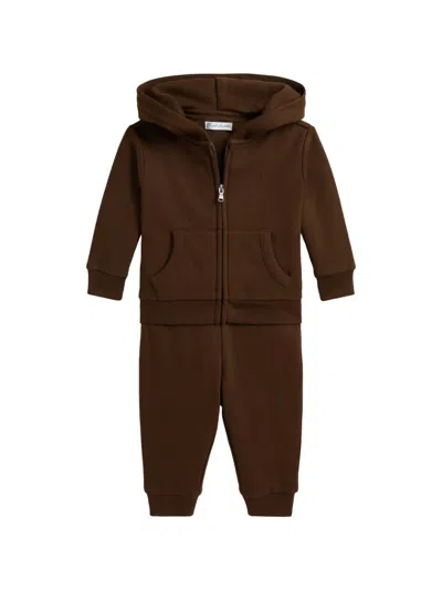 Polo Ralph Lauren Babies' Pony Zip-up Hoodie Set In Brown