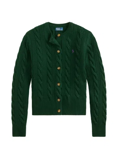 Polo Ralph Lauren Cable Knit Cardigan Sweater Ribbed Trims In Green