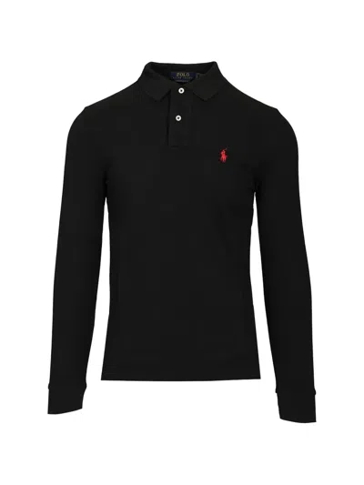 Polo Ralph Lauren Pony-embroidered Long-sleeve Polo Shirt In Black