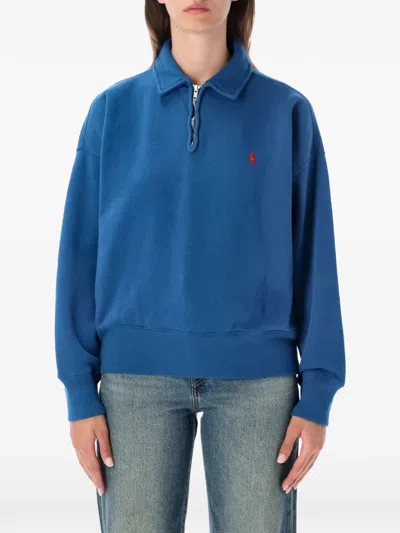 Polo Ralph Lauren Pony-embroidered Quarter-zip Sweatshirt In Blue
