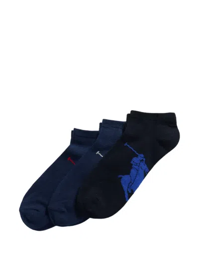 Polo Ralph Lauren Pony-motif Ankle Socks (set Of Three) In Blue