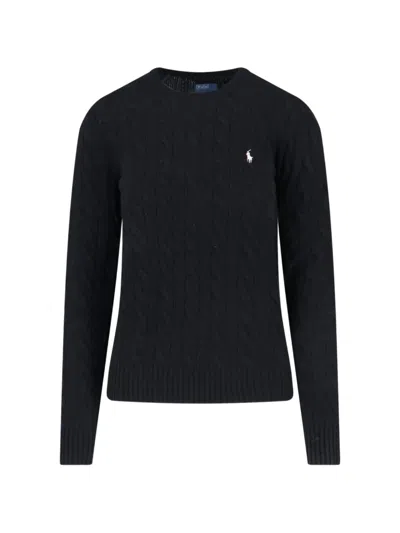 Polo Ralph Lauren Pony-motif Cable-knit Sweater In Black