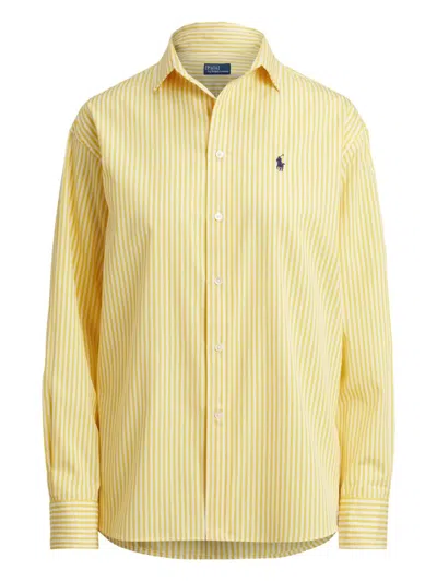 Polo Ralph Lauren Poplin Cotton Striped Shirt In Yellow