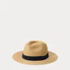 Polo Ralph Lauren Poplin-trim Raffia Fedora In Natural/ Navy
