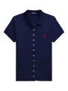 Polo Ralph Lauren Stretch Piquet Fitted Silhouette Ribbed Collar In Blue