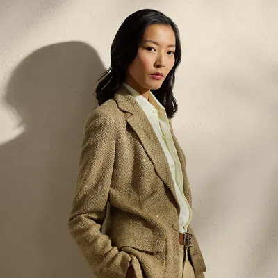 Polo Ralph Lauren Preston Embellished Tweed Jacket In Tan