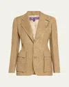Polo Ralph Lauren Preston Herringbone Embellished Silk Jacket In Cla Tan