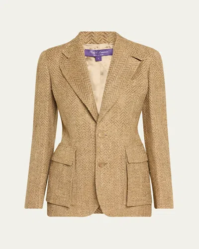 Polo Ralph Lauren Preston Herringbone Embellished Silk Jacket In Cla Tan
