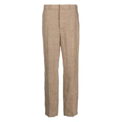 Polo Ralph Lauren Prince Of Wales Check Linen Trousers In Brown