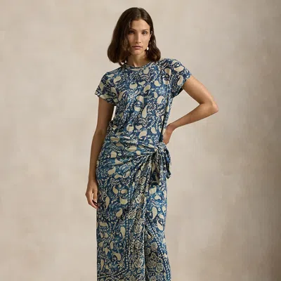 Polo Ralph Lauren Print Linen Faux-wrap Dress In Scarf Print