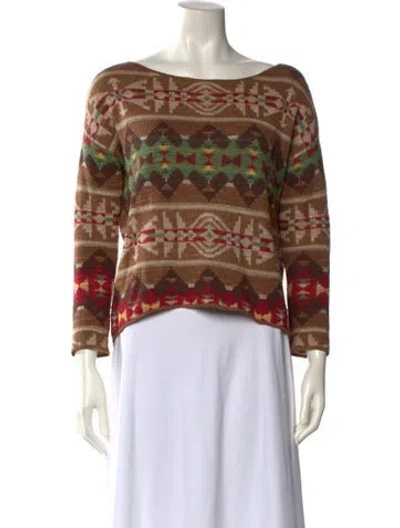 Pre-owned Polo Ralph Lauren Printed Bateau Neckline Sweater In Brown