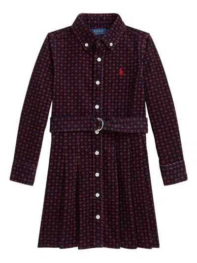 Polo Ralph Lauren Kids' Printed Belted Dress In Burgundy