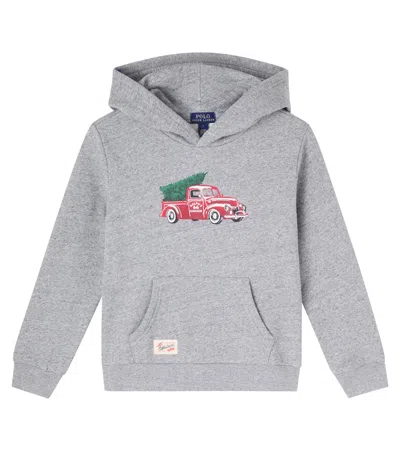 Polo Ralph Lauren Kids' Printed Cotton-blend Fleece Hoodie In Gray