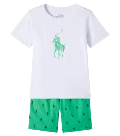Polo Ralph Lauren Kids' Printed Cotton Jersey Pajama Set In Green