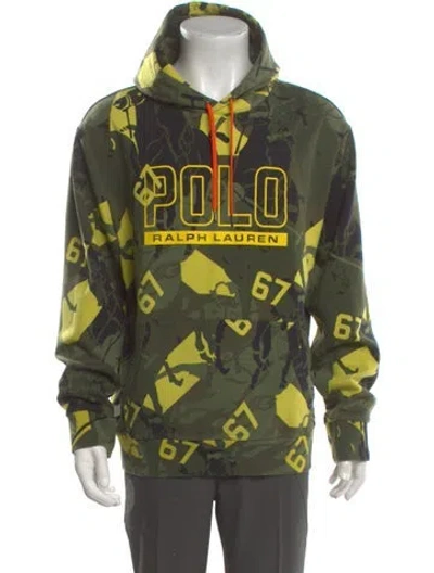 Pre-owned Polo Ralph Lauren Printed Crew Neck Hoodie In Green