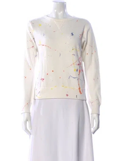 Pre-owned Polo Ralph Lauren Printed Crew Neck Sweatshirt In White