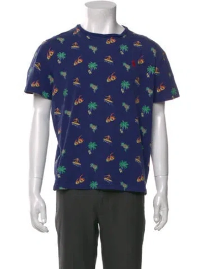 Pre-owned Polo Ralph Lauren Printed Crew Neck T-shirt In Blue