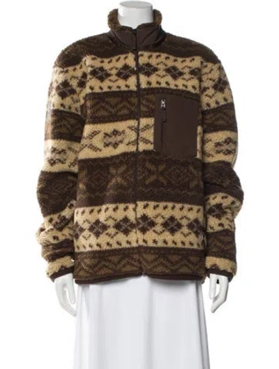 Pre-owned Polo Ralph Lauren Printed Faux Fur Jacket In Brown