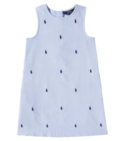 Polo Ralph Lauren Kids' Kleid Aus Leinen Und Baumwolle In Blau