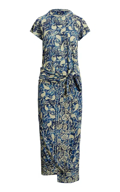 Polo Ralph Lauren Printed Linen Jersey Maxi Dress In Blue