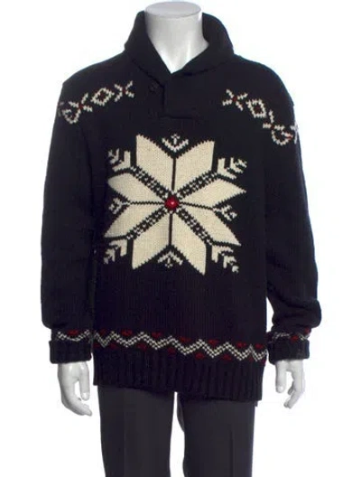 Pre-owned Polo Ralph Lauren Printed Mock Neck Cardigan In Black