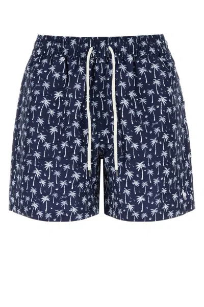 Polo Ralph Lauren Printed Polyester Swimming Shorts In Blue