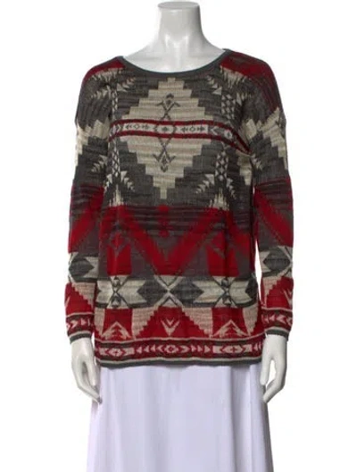 Pre-owned Polo Ralph Lauren Printed Scoop Neck Sweater W/ Tags In Neutral