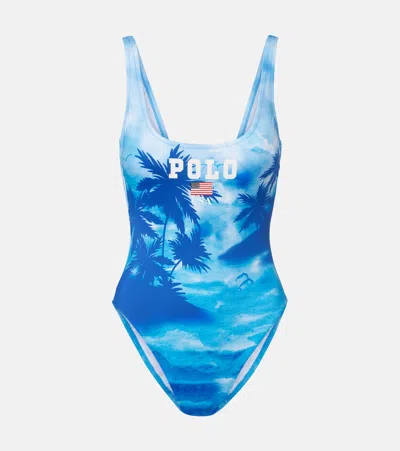Polo Ralph Lauren Printed Swimsuit In Blue