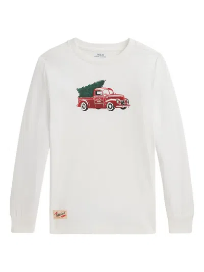 Polo Ralph Lauren Kids' Printed Truck Long-sleeve T-shirt In White