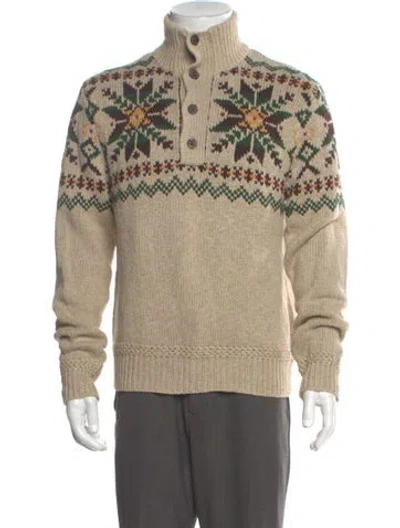 Pre-owned Polo Ralph Lauren Printed Turtleneck Cardigan In Neutral