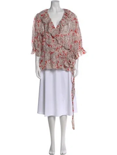 Pre-owned Polo Ralph Lauren Printed V-neck Blouse W/ Tags In Multi