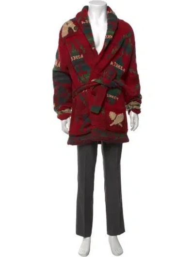 Pre-owned Polo Ralph Lauren Printed V-neck Cardigan In Red