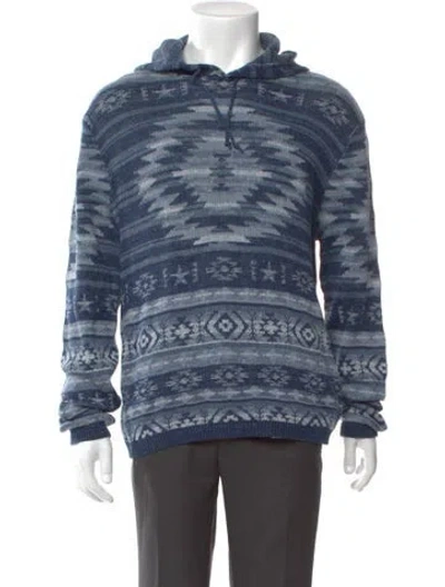 Pre-owned Polo Ralph Lauren Printed V-neck Hoodie In Blue