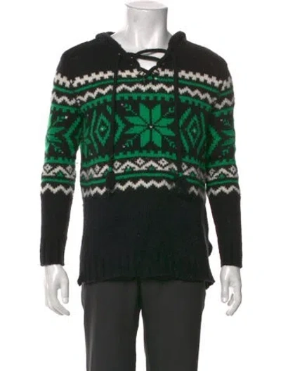 Pre-owned Polo Ralph Lauren Printed V-neck Pullover In Green
