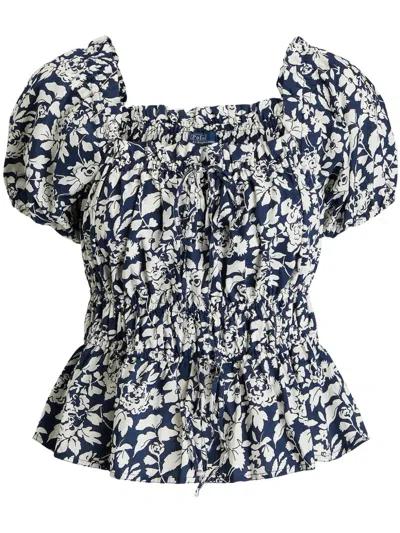 Polo Ralph Lauren Prt 60/1 Cottn Ppln-ss Aspn Tp-short Sleeve-blouse In Blue