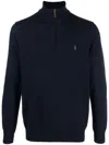Polo Ralph Lauren Navy Wool Knit Jumper With Quarter-zip In Blue