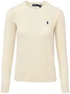 Polo Ralph Lauren Classic Cable Knit Sweater With Round Neckline And Ribbed Details In Neutral