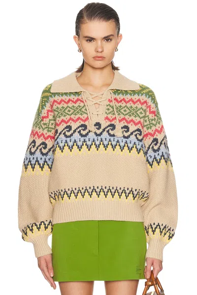 Polo Ralph Lauren Cotton Wool Blend Long Sleeve Tie Pullover Tan Multi In Neutral